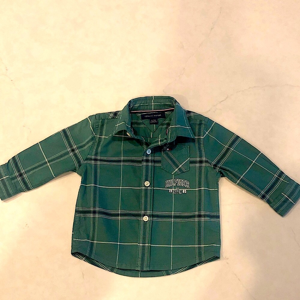 Tommy Hilfiger Green Button-Down Shirt with Navy Label